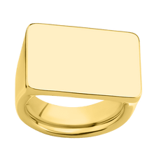 Load image into Gallery viewer, Extra Large Horizontal Rectangle signet ring in 10K Yellow Gold, with a Wide style band.