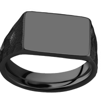 Load image into Gallery viewer, Medium Horizontal Rectangle signet ring (16x11.5mm) in Zirconium, with a Wide style band.