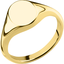 Load image into Gallery viewer, Small Oval signet ring (12x9mm) in 14K Yellow Gold, with a Thin style band.