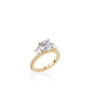Essence Three Stone Yellow Gold Engagement Ring