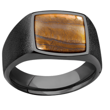 Load image into Gallery viewer, Medium Cushion signet ring (14x14mm) in Zirconium, with a Wide style band, a Tigers Eye inlay.
