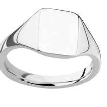Load image into Gallery viewer, Small Rectangle signet ring (12x9mm) in 14K White Gold, with a Thin style band.