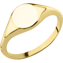 Load image into Gallery viewer, Small Circle signet ring (10mm) in 10K Yellow Gold, with a Thin style band.