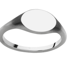 Load image into Gallery viewer, Small Horizontal Oval signet ring (12x9mm) in 14K White Gold, with a Thin style band.