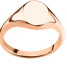 Load image into Gallery viewer, Small Oval signet ring (12x9mm) in 14K Rose Gold, with a Thin style band.