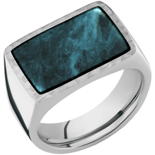 Load image into Gallery viewer, Large Horizontal Rectangle signet ring (20x14.5mm) in Palladium Silver, with a Wide style band, a Washington Blue Jade inlay.