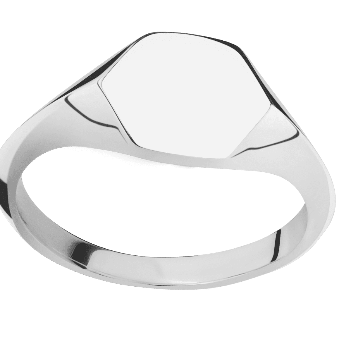 Small Hexagon signet ring (11.5x10) in 14K White Gold, with a Thin
