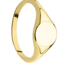 Load image into Gallery viewer, Small Circle signet ring (10mm) in 10K Yellow Gold, with a Thin style band.