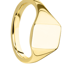 Load image into Gallery viewer, Small Rectangle signet ring (12x9mm) in 18K Yellow Gold, with a Thin style band.
