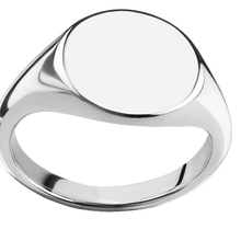 Load image into Gallery viewer, Medium Circle signet ring (14mm) in 14K White Gold, with a Thin style band.