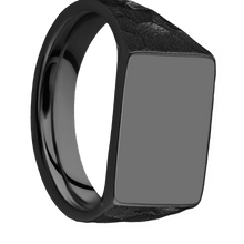 Load image into Gallery viewer, Medium Horizontal Rectangle signet ring (16x11.5mm) in Zirconium, with a Wide style band.