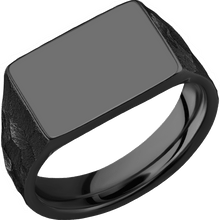 Load image into Gallery viewer, Medium Horizontal Rectangle signet ring (16x11.5mm) in Zirconium, with a Wide style band.