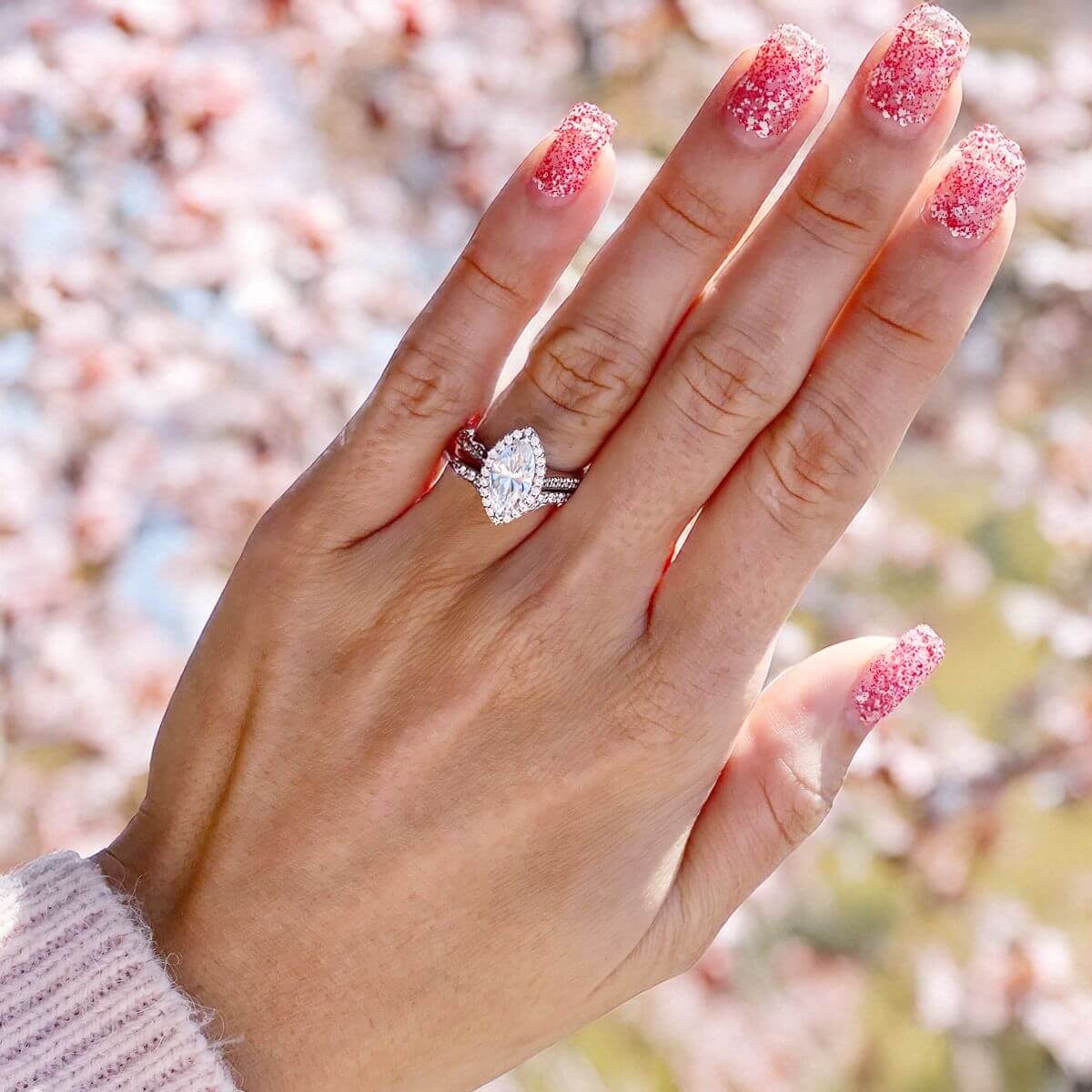 Satin Marquise White Gold Engagement Ring - Main Image