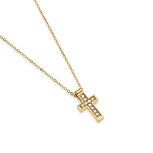 Yellow Gold Faith Pave Diamond Cross Pendant Necklace