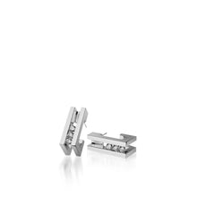 Load image into Gallery viewer, Women&#39;s 14 karat White Gold Lines Diamond Huggie Earrings
