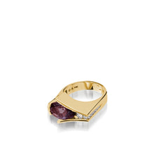 Load image into Gallery viewer, Women's 14 karat Yellow Gold Venture Pear-shaped Rhodolite Garnet Ring with Diamonds