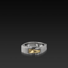Load image into Gallery viewer, Men's Flat Twist Damascus Steel and 14 karat Yellow Gold Aries Band