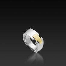 Load image into Gallery viewer, Men's 18 karat white gold band Aries Wide Band with yellow gold accent