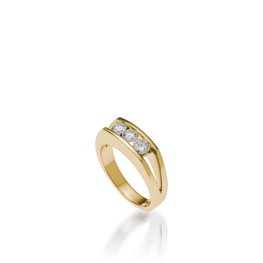Women's 18 karat yellow Gold Lines 3-Stone Anniversary Ring