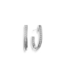 Load image into Gallery viewer, Women's 14 karat White Gold Essence Pave Diamond J-Hoop Earrings