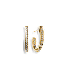Load image into Gallery viewer, Women's 14 karat Yellow Gold Essence Pave Diamond J-Hoop Earrings