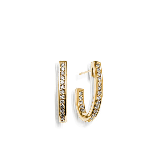 Women's 14 karat Yellow Gold Essence Pave Diamond J-Hoop Earrings