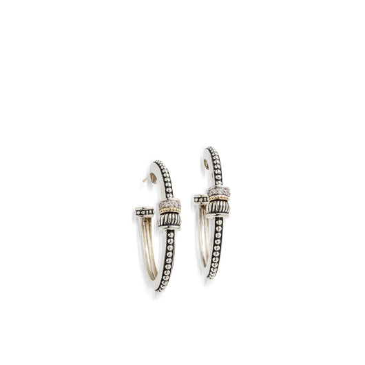 Women's Sterling Silver and 14 karat Yellow Gold Apollo Oval Hoop Earrings with Pave Diamonds