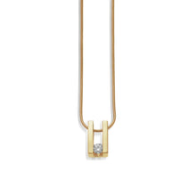 Load image into Gallery viewer, Women&#39;s 14 karat Yellow Gold Lines Solitaire Diamond Pendant Necklace
