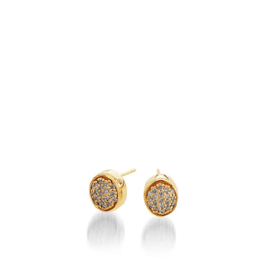 Women's 14 karat Yellow Gold Essence Pave Diamond Stud Earrings