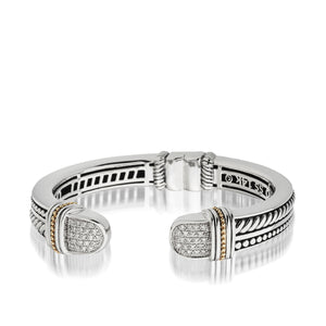 Women's Sterling Silver and 14 karat Yellow Gold Apollo Pave Diamond Cuff Bracelet