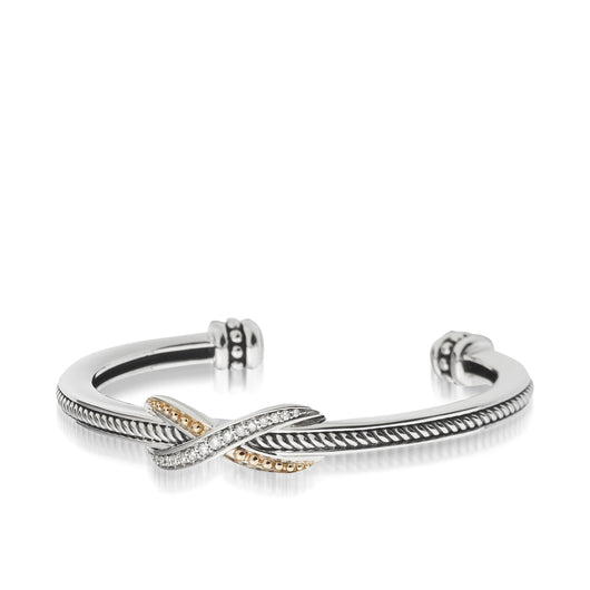 Women's Sterling Silver and 14 karat Yellow Gold Apollo Curve Cuff Bracelet with Pave Diamonds