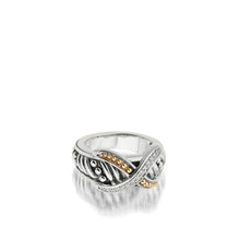 Load image into Gallery viewer, Women's Sterling Silver and 14 karat Yellow Gold Apollo Curve Ring with Pave Diamonds