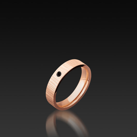 Rose Gold Flat Band with Black Diamond Accent