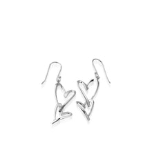 Load image into Gallery viewer, Women's 14 karat White Gold Devotion Heart Dangle Earrings