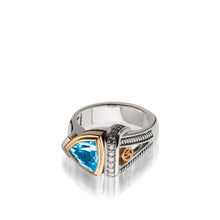 Load image into Gallery viewer, Women's Sterling Silver and 14 karat Yellow Gold Arrivo Blue Topaz Ring