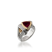 Load image into Gallery viewer, Women's Sterling Silver and 14 karat Yellow Gold Arrivo Rhodolite Garnet Ring
