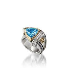Load image into Gallery viewer, Women's Sterling Silver and 14 karat Yellow Gold Arrivo Blue Topaz Ring