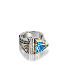 Load image into Gallery viewer, Women's Sterling Silver and 14 karat Yellow Gold Arrivo Blue Topaz Ring