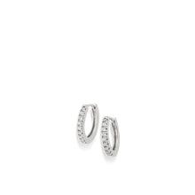 Load image into Gallery viewer, Women&#39;s 14 karat White Gold Essence Single Hoop Earrings with Pave Diamonds
