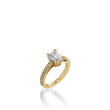 Load image into Gallery viewer, Starburst Emerald Cut White Gold Engagement Ring