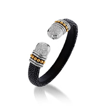 Load image into Gallery viewer, Apollo Black Shagreen Cuff with Pave Diamonds
