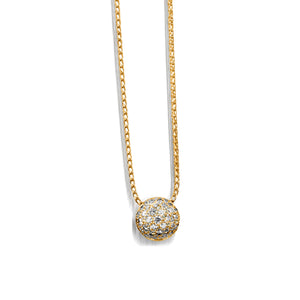 Women's 14 karat Yellow Gold Essence Small Pave Diamond Ball Pendant Necklace