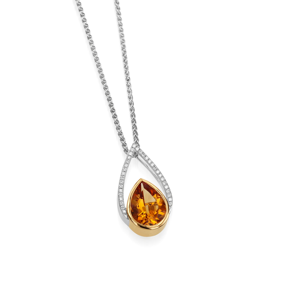 Genuine Citrine necklace - Sterling Silver Leaf Pendant - 18kgp - Teardrop Pear Cut Natural Citrine Pendant orders Jewelry - Simple Style