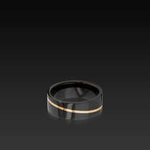 Load image into Gallery viewer, Men's Waves Black Zirconium Band 14 karat rose gold inlay