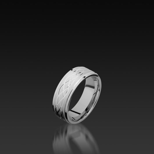 Cobalt Chrome Flat Grooved Edge Band with a Celtic Design
