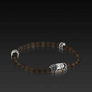 Mens Matrix Smoky Quartz Beaded Bracelet with a 14KT gold and Sterling Silver Magnetic Clasp