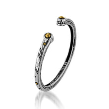 Load image into Gallery viewer, Women's Sterling Silver with 14 Karat Yellow Gold Solar Hinged Cuff Bracelet