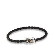 Load image into Gallery viewer, Women&#39;s 14 karat Yellow Gold Solar Black Braided Leather Bracelet
