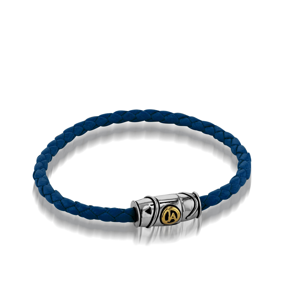 SALVATORE Navy Blue Braided Double Wrap Mens Leather Bracelet