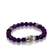 Load image into Gallery viewer, Women&#39;s Sterling Silver and 14 karat Yellow Gold Solar Amethyst Beaded Bracelet
